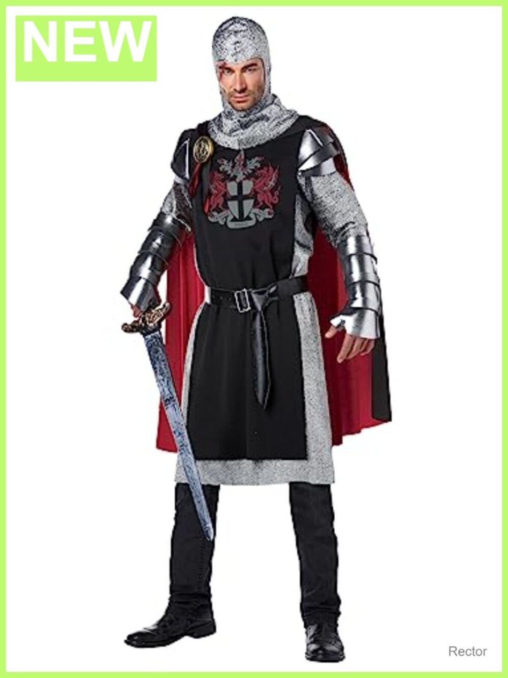 Men's Medieval Knight Costume Tunic Cape Gauntlets Belt